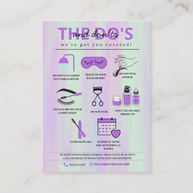 Cartão De Visita Extensões Lash Instruções pós-tratamento Ca comerc (Verso)