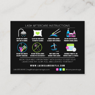 Cartão De Visita Extensões Lash Instruções pós-tratamento - Neo