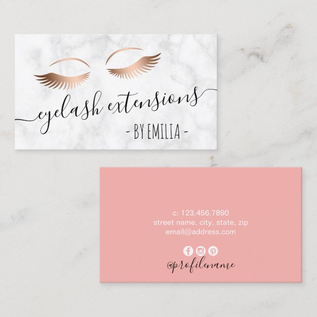 Cartão De Visita Extensões modernas de pestanas de rosa de ouro de  (Frente/Verso)