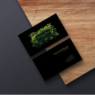 Cartão De Visita Exuberante Vegetação Quadro Preto Dourado Botânico