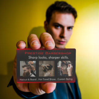 Cartão De Visita Eye-Catching Modern Barber in Red Black White