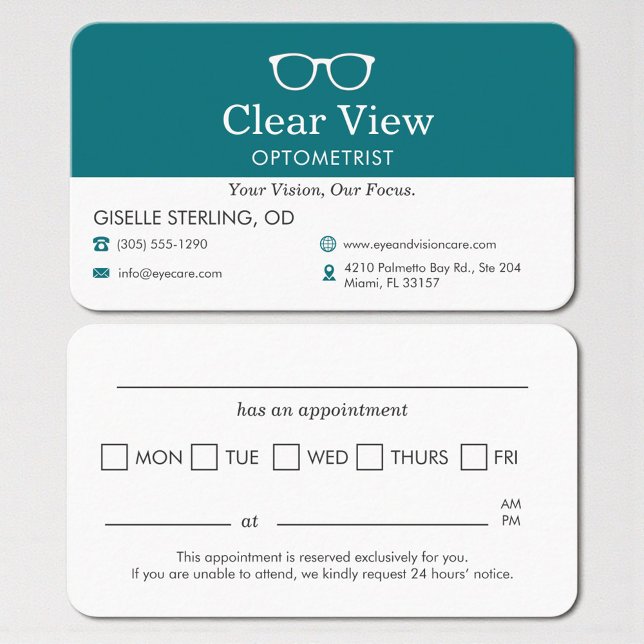 Cartão De Visita Eye Glass Office Appointment Reminder (Criador carregado)