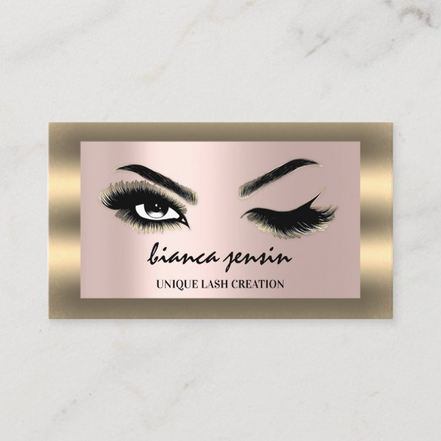 Cartão De Visita Eyelash Brota Microblading QRCODE Logo Framed Rosa (Frente)