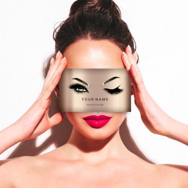 Cartão De Visita Eyelash Brows Microblade Hair QRCODE Logo Rosa (Brows Makeup Logo QRCode Powder Lip ocean Eyelash Business Card)