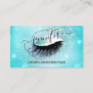 Cartão De Visita Eyelash Código QR Oceano Glitter Olho Diamond