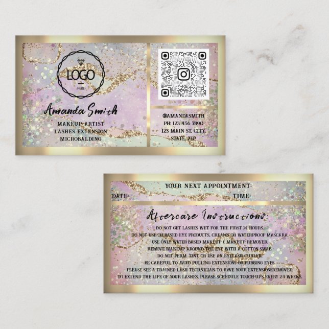 Cartão De Visita Eyelash Extension QRCode Logo Hológrafo Gliitter (Frente/Verso)
