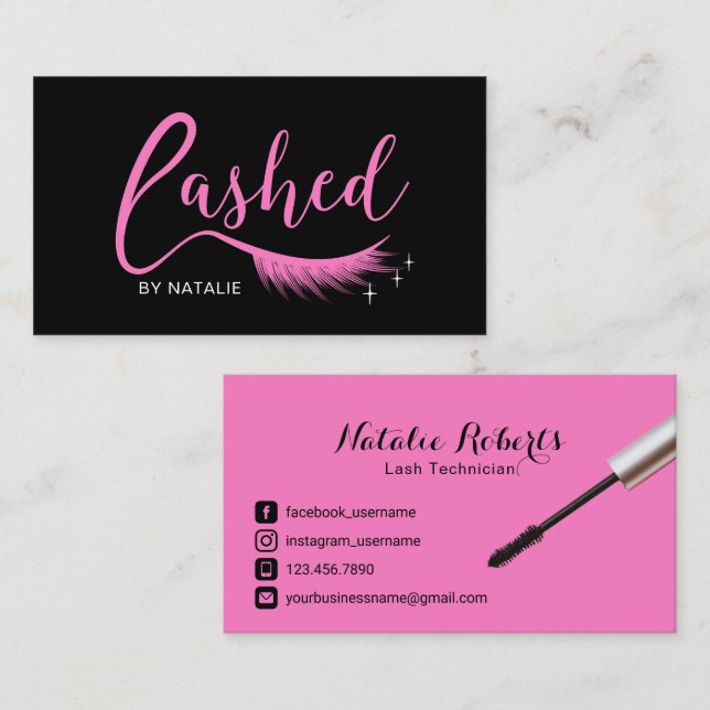 Cartão De Visita Eyelash Extensions Rosa Lash Beaut Salon (Frente/Verso)