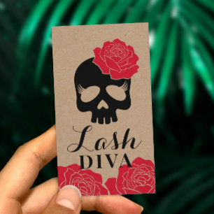 Cartão De Visita Eyelash Extensões Beauty Crânio Floral Russo