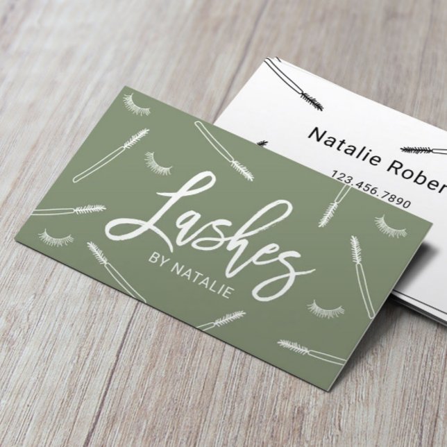 Cartão De Visita Eyelash Extensões Lash Bar Sage Salão Verde (Criador carregado)