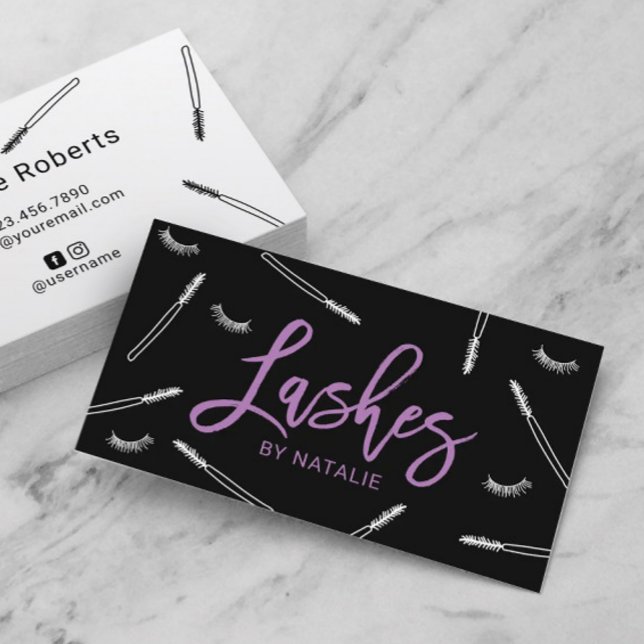 Cartão De Visita Eyelash Extensões Makeup Artista Lash Bar Roxo (Criador carregado)