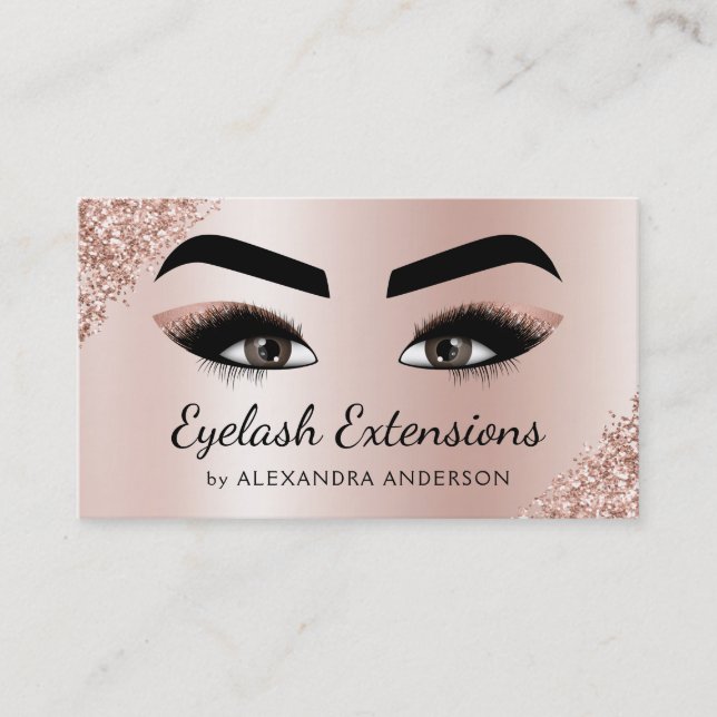 Cartão De Visita Eyelash Extensões Pisca Brilhante Rosa Rosa Dourad (Frente)