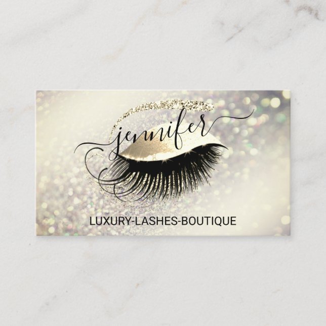 Cartão De Visita Eyelash Eyelash Logotipo Glitter Dourado (Frente)