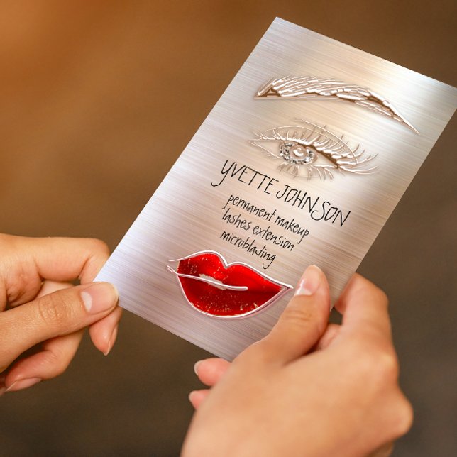 Cartão De Visita Eyelash Logotipo de Maquiagem da Pão QRCode Rosa G (Eyelash Brow Makeup Logo QRCode Lip Rose Glitter Business Card)