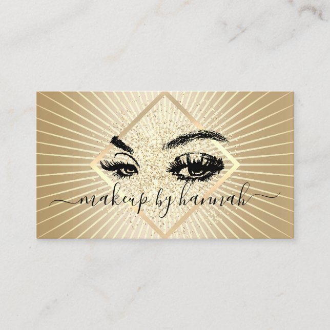 Cartão De Visita Eyelash Makeup Artista Dourado Beleza Moderna Salã (Frente)