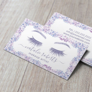 Cartão De Visita Eyelash Makeup Artista Lavanda Beleza Floral Salã