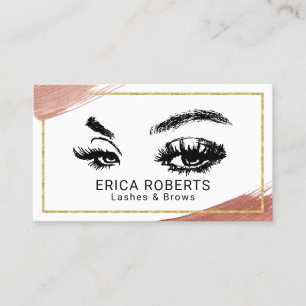 Cartão De Visita Eyelash Makeup Artista Rosa Dourado Pincel Traço
