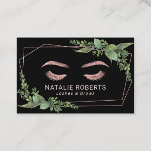 Cartão De Visita Eyelash Makeup Artista Rosa Geometric Greenery