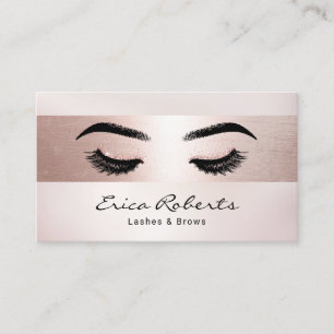 Cartão De Visita Eyelash Makeup Artista Rosa Stripe Salon Dourado
