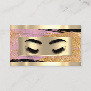 Cartão De Visita  Eyelash Makeup QR Code Logotipo rosa Dourado Tra