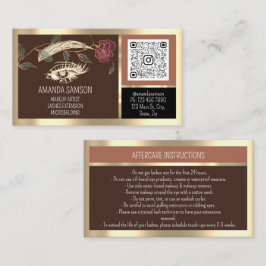 Cartão De Visita Eyelash Microblade QRCODE Após Cuidados Marrom Ros