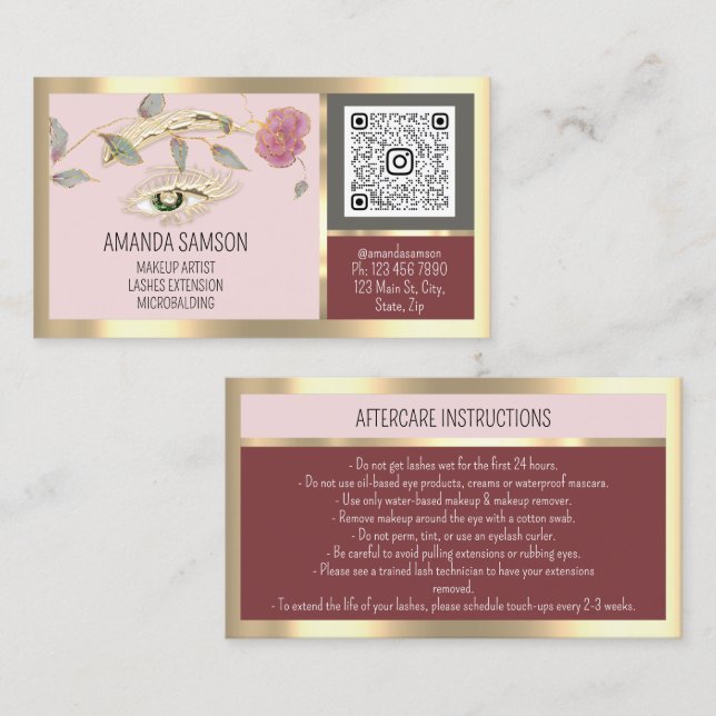 Cartão De Visita Eyelash Microlâmina CÓDIGO QR Após Cuidados (Frente/Verso)