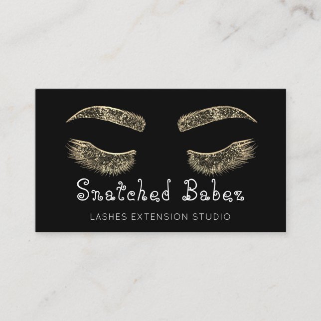 Cartão De Visita Eyelash Preto de Maqueamento de Microbexiga Dourad (Frente)