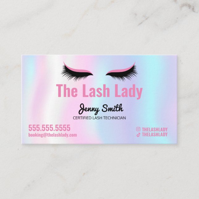 Cartão De Visita EyeLash Tech Lash Beauty Salon Pastel Rainbow (Frente)
