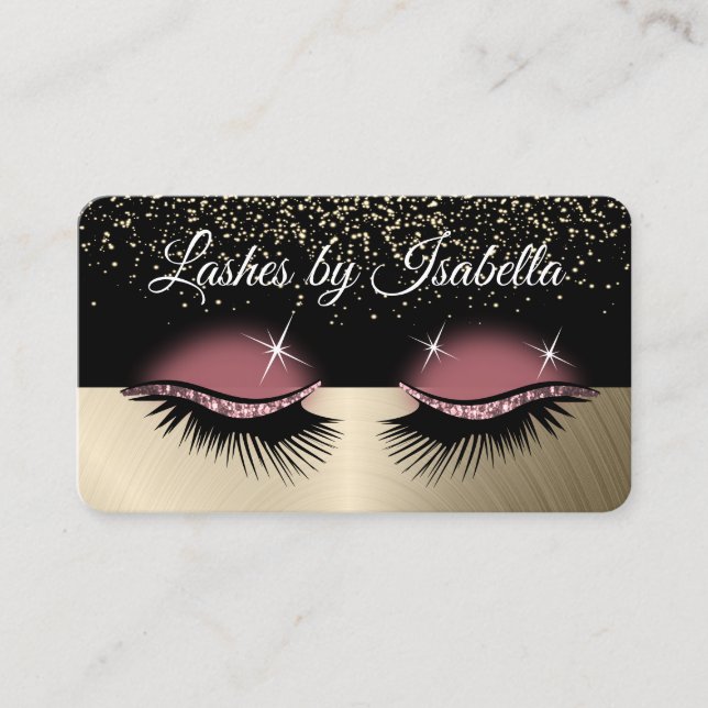 Cartão De Visita Eyelashes - Largura Dourada Rosa (Frente)