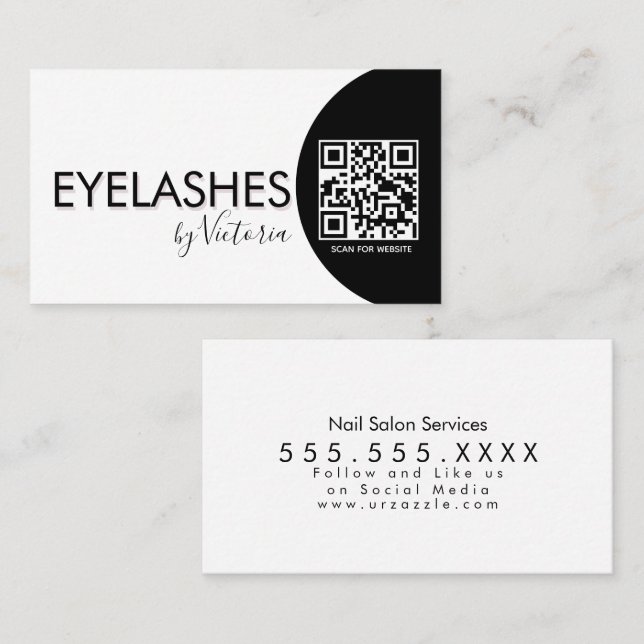 Cartão De Visita Eyelashes Salão Bela Olashes CÓDIGO QR (Frente/Verso)