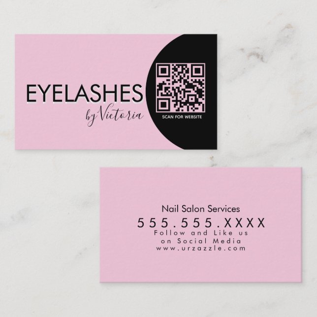 Cartão De Visita Eyelashes Salão Beleza Olashes CÓDIGO QR Rosa (Frente/Verso)