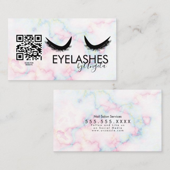 Cartão De Visita Eyelashes Salon Beauble Marble Eyelashes CÓDIGO QR (Frente/Verso)