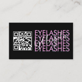 Cartão De Visita Eyelashes Salon QR Code Rosa Script Preto