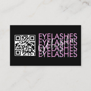 Cartão De Visita Eyelashes Salon QR Code Rosa Script Preto