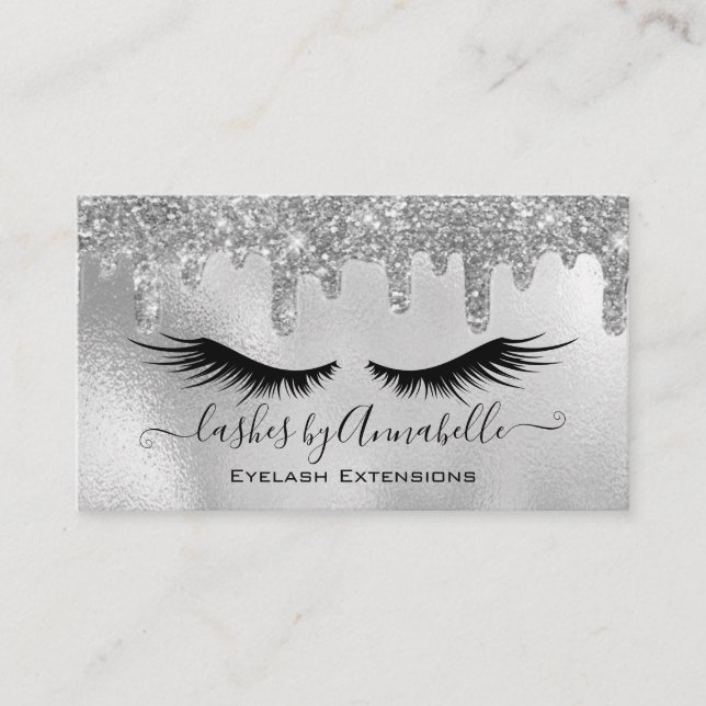 Cartão De Visita EyeLashes Sparkle Glitter Driver Silver (Frente)