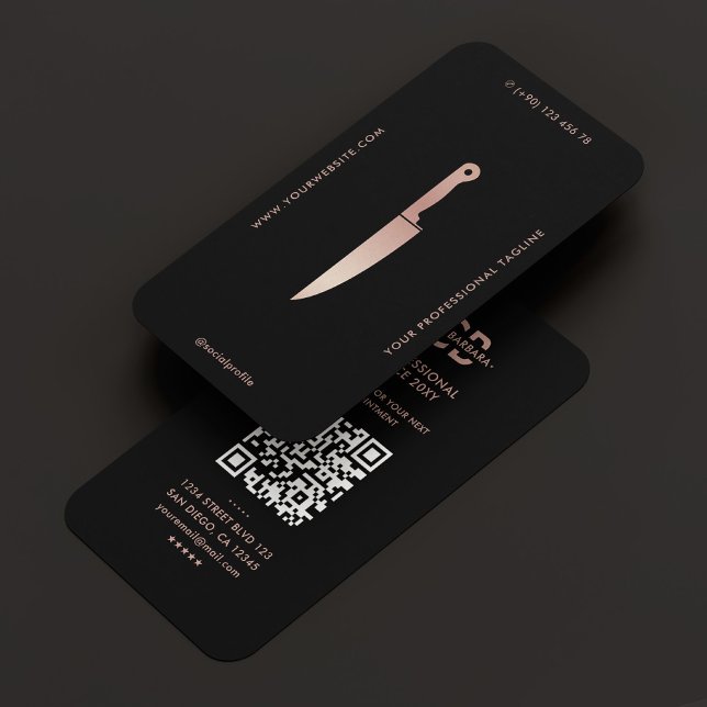 Cartão De Visita Faca de chef Black Rosegold, restaurante Elegante (Elegant Restaurant Black Rosegold Chef Knife Business Card
)