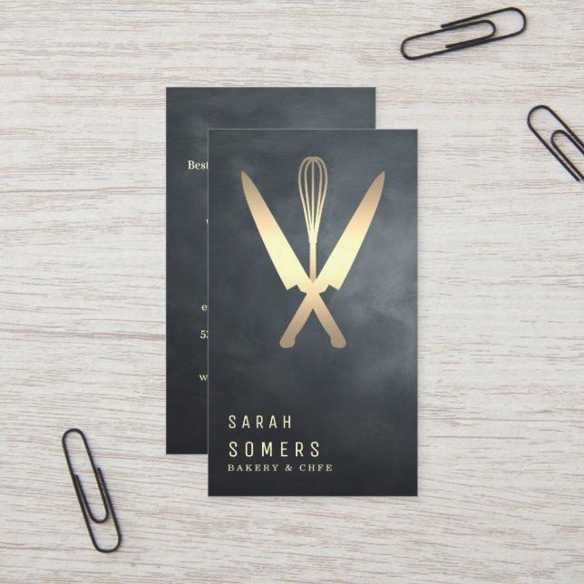 Cartão De Visita Faca Dourada moderna e padaria de uísque (Frente/Verso In Situ)