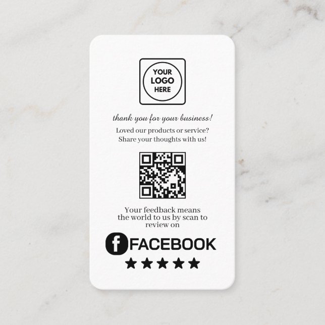 Cartão De Visita Facebook QR | Custom Business Review Feedback Link (Frente)