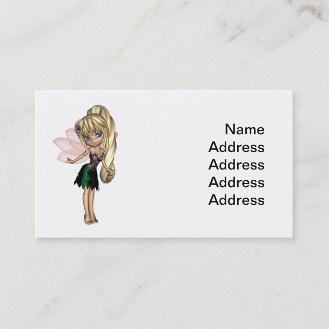 Cartão De Visita Fada bonito de Toon no vestido verde e roxo da (Frente)