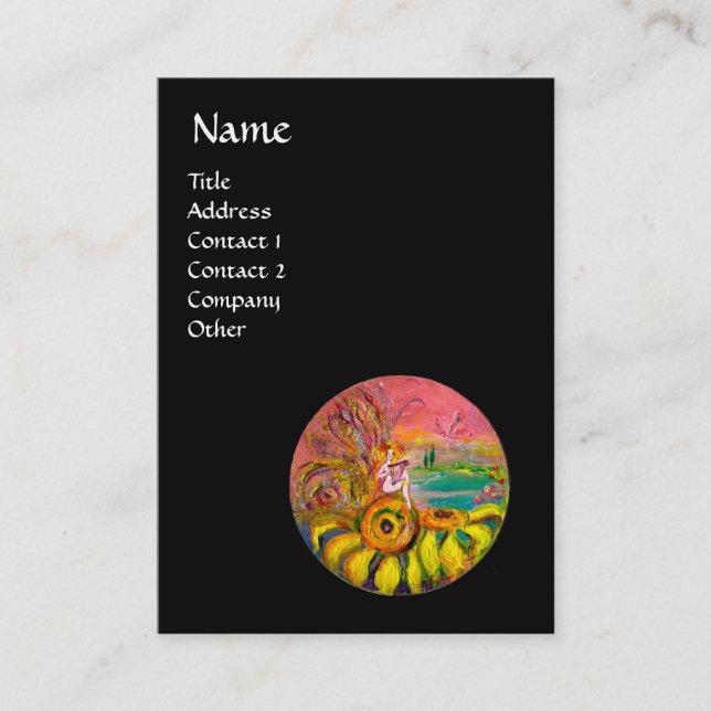 Cartão De Visita FAIRY OF SFLOWERS amarelo rosa preto (Frente)