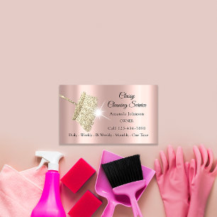Cartão De Visita Faísca Dourado cor-de-rosa da empregada doméstic