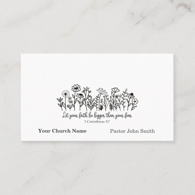 Cartão De Visita Faith over Fear Bible Verse Floral Doodle Church (Frente)