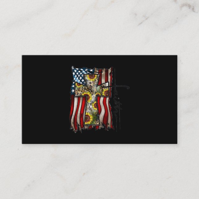 Cartão De Visita Faith USA Flag americano Christian Cross Jesus Sun (Frente)
