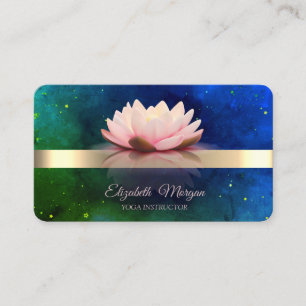 Cartão De Visita Faixa Dourada, Estrelas, Yoga Flor de Lótus