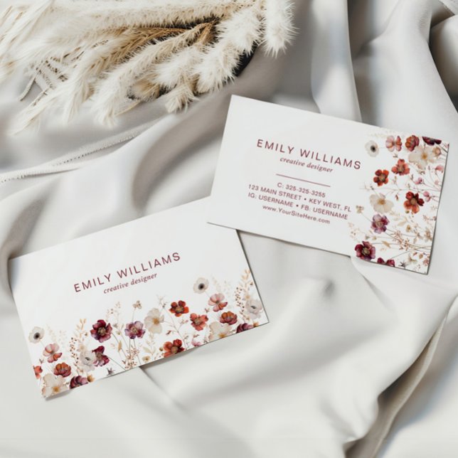 Cartão De Visita Fall Wildflowers Floral Business Card (Criador carregado)