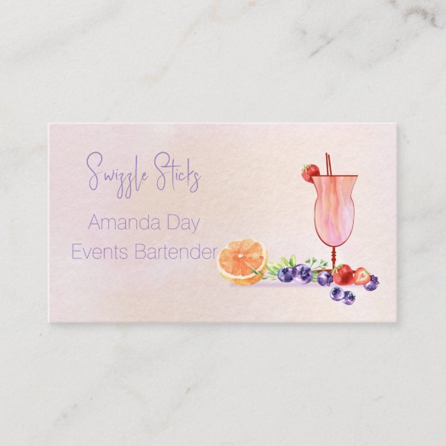 Cartão De Visita Fancy Cocktail Watercolor Bartender Business Card (Frente)