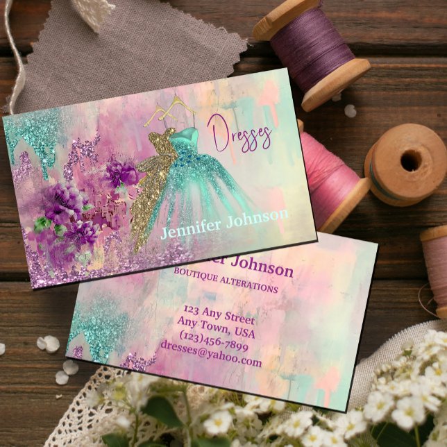 Cartão De Visita Fancy Dresses Tailor Abstract Glitter (Fancy Dresses Tailor Abstract Glitter Business Card #zazzlemade #fashiondesigner #dressmaker #tailor)