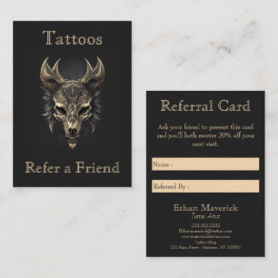 Cartão De Visita Fantasia Gótica Wolf Skull Black & Dourado Referal
