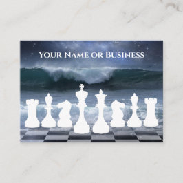 Cartão De Visita Fantasy Chessboard e Ocean Waves Night Sky Chess