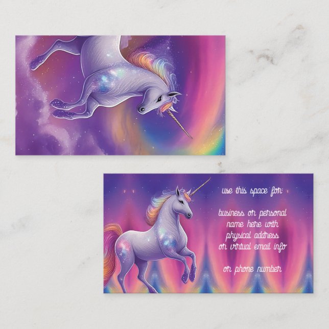 Cartão De Visita Fantasy Glitter Rainbow Unicorn Cosmic Clouds (Frente/Verso)