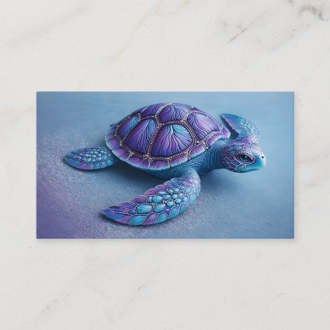 Cartão De Visita Fantasy Sea Turtle in Blue & Purple, Peaceful  (Frente)